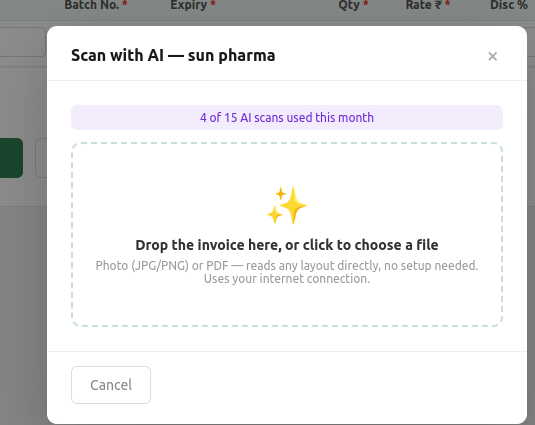Scan with AI modal — automatically extracts invoice details